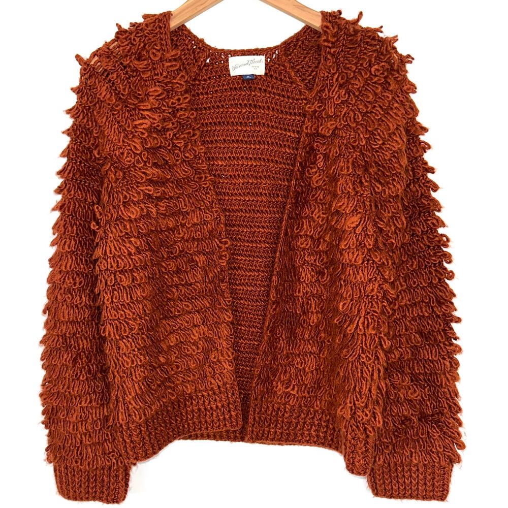 Universal Thread Rust Orange Hand Crochet Loop Knit Cardigan Size XS